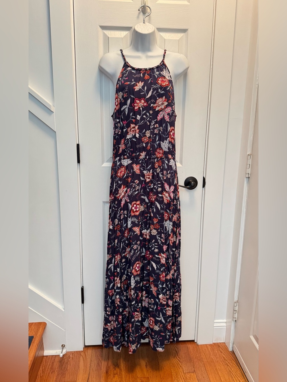 Old Navy Navy Maxi Dress with Red and Pink Floral Print